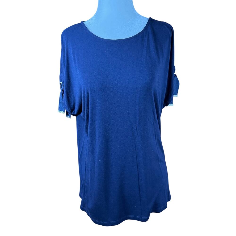 Calvin Klein Navy Cold Shoulder Tie Sleeve Top Size Small